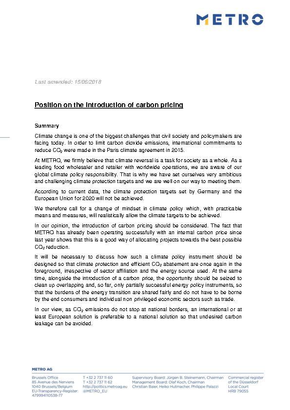 METRO CO2 Position Paper