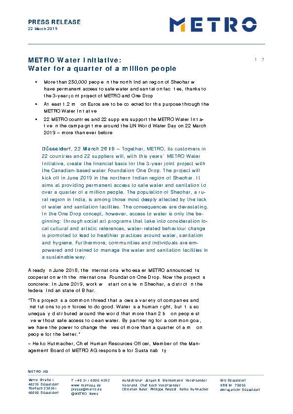 METRO Press Release - METRO Water Initiative