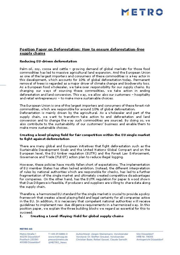METRO Deforestation Position Paper
