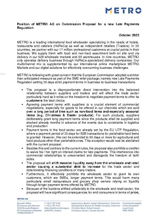 METRO Position | Late Payment Regulation