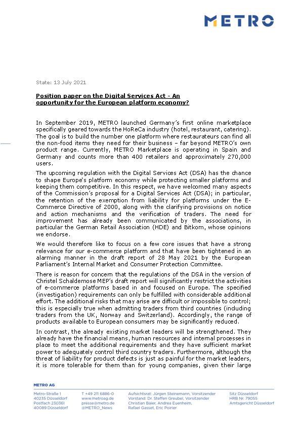 METRO position paper DSA