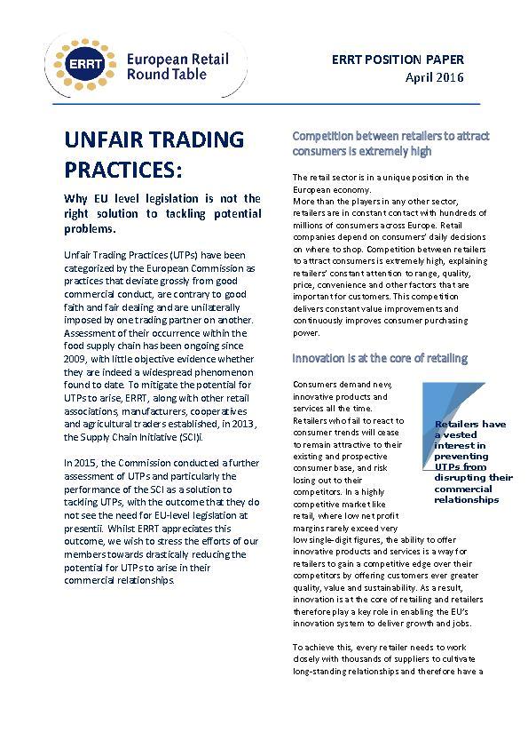 ERRT Position on UTPs