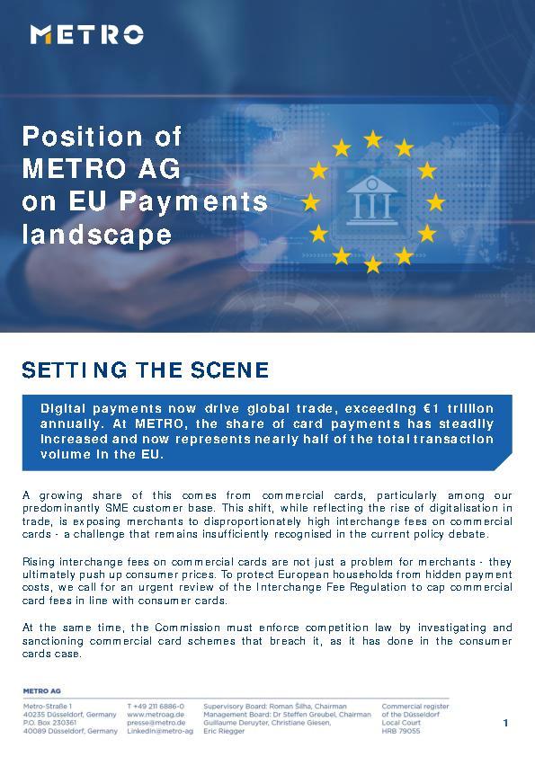 Position of METRO AG on EU Payments landscape