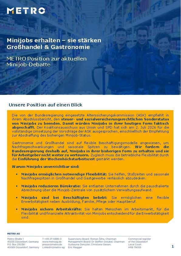 METRO Position zur aktuellen  Minijob-Debatte (German)